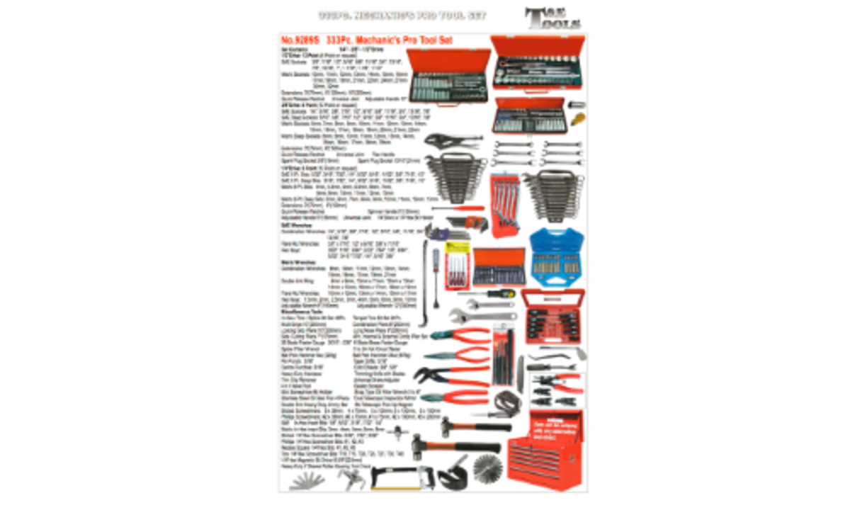 T&E Metric/SAE Mechanics Pro Tool Set, 333 Piece