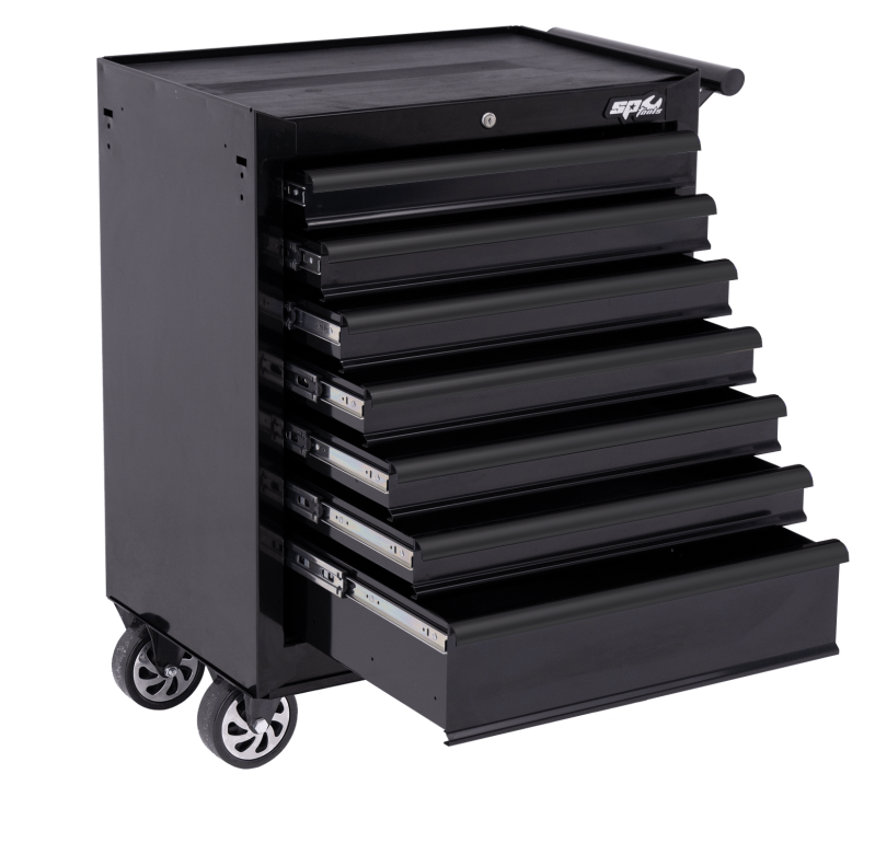 Custom Series Roller Cabinet w/ Mag Wheels, 7 Drawer (Black/Black)