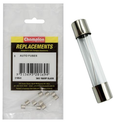 Champion 3Ag 10 Amp Glass Fuse -5pk