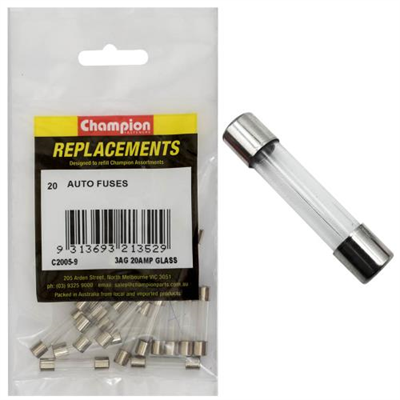 Champion 3Ag 20Amp Glass Fuse -20pk