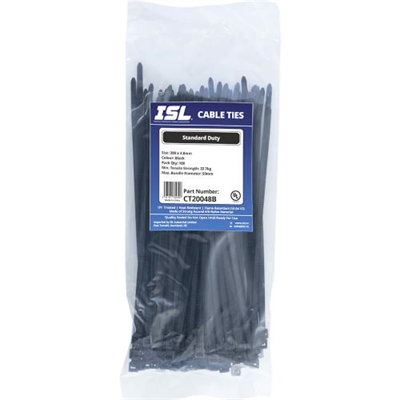 ISL 200 x 4.8mm UV Nylon Cable Tie - Blk. - 100pk