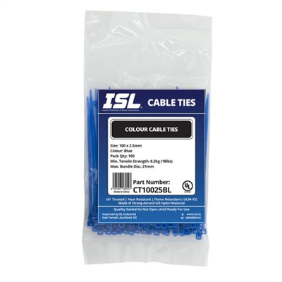 ISL 100 x 2.5mm Nylon Cable Tie - Blue - 100pk