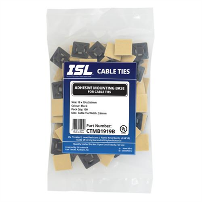 ISL 19x19mm Cable Tie mounting Base - Black - 100pk