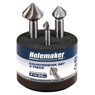 Holemaker 3pc 3-Flute 90deg Countersink Set 10.4/16.5/25.0mm