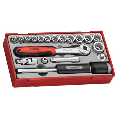 Teng 19pc 3/8in Dr. Skt & Acc Set 8-22mm (12-pt) - TC-Tray