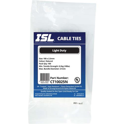 ISL 100 x 2.5mm Nylon Cable Tie - Nat. - 100pk