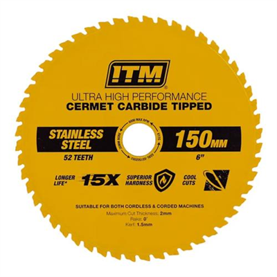 ITM 150mm SS Metal Cutting Blade Cermet Carbide Tipped 52T