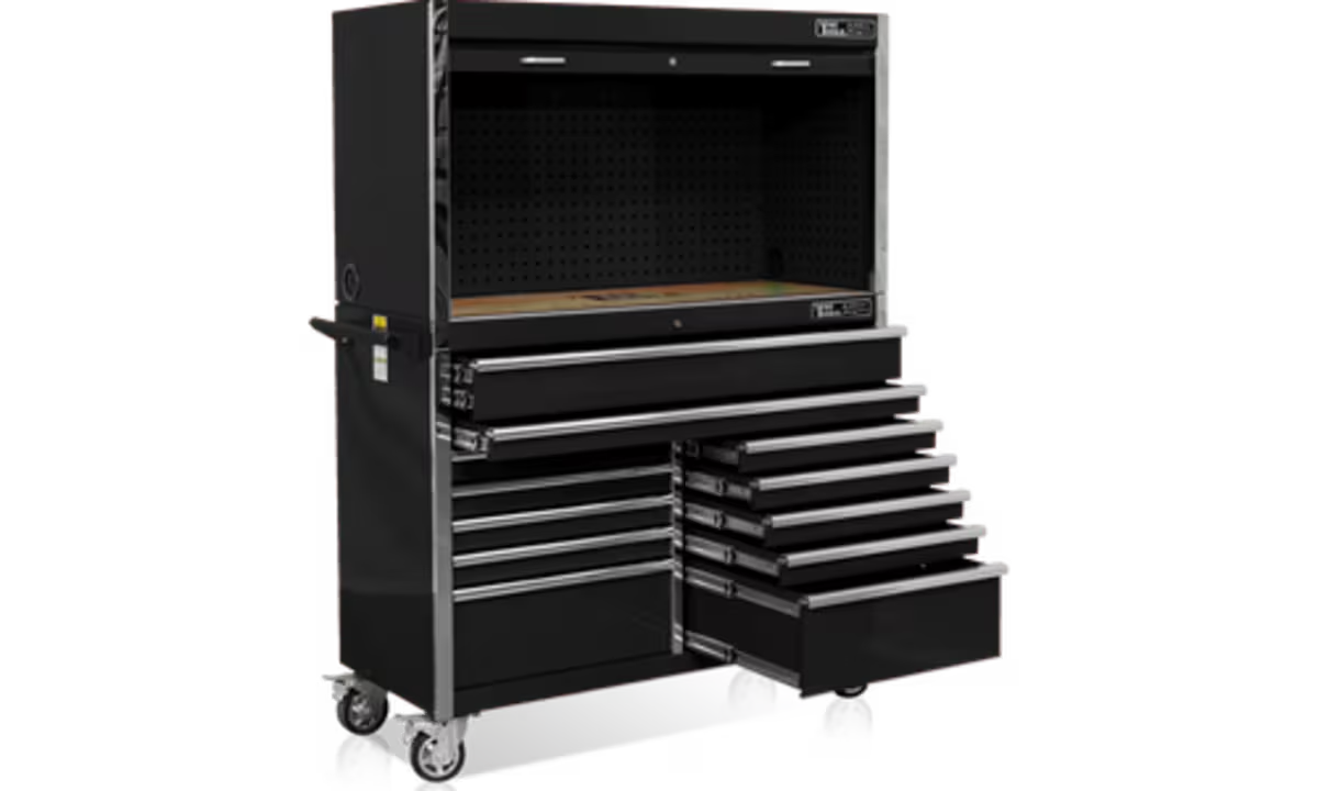 T&E 52" Tool Hutch & 12 Drawer Cabinet Combo - Black