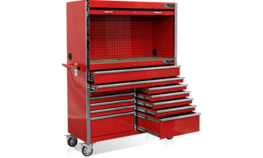 T&E 52" Tool Hutch & 12 Drawer Cabinet Combo - Red