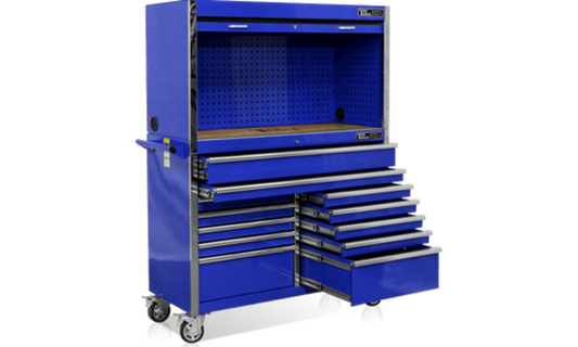 T&E 52" Tool Hutch & 12 Drawer Cabinet Combo - Blue