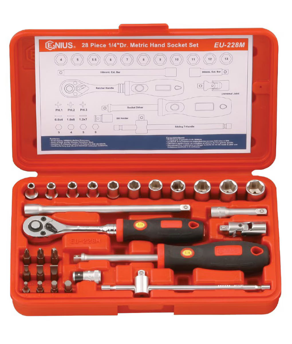 Genius 1/4" Dr Socket & Bit Set 28pc EU-228M