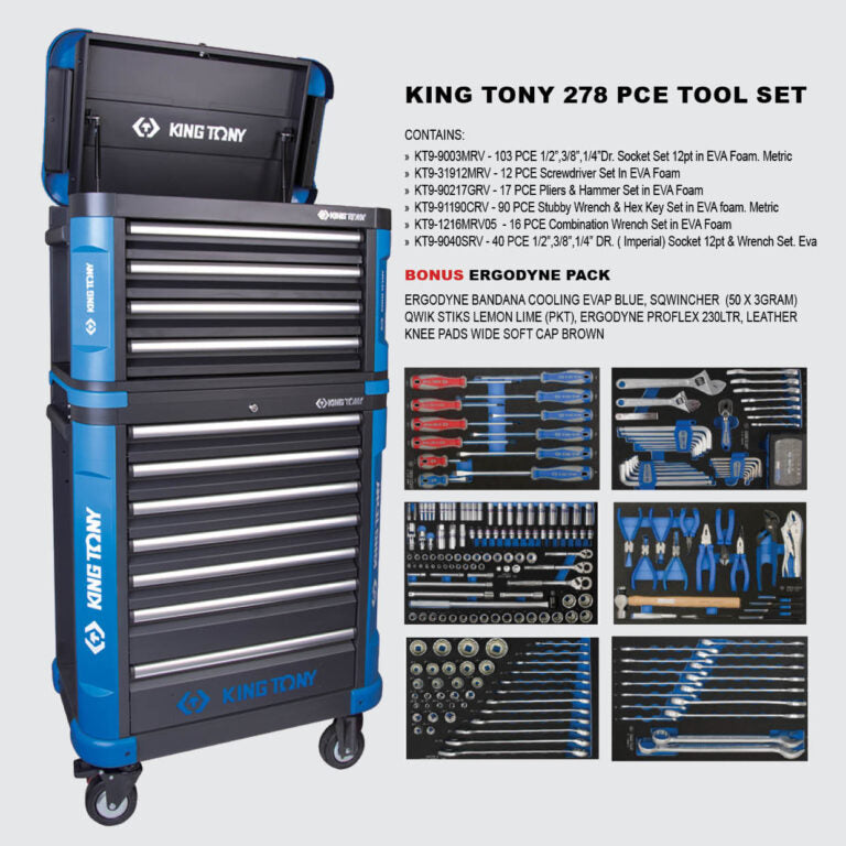 King Tony 278-Piece Tool Set – 4-Drawer Box & 7-Drawer Roll Cabinet (Blue Series)