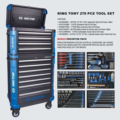 King Tony 278-Piece Tool Set – 4-Drawer Box & 7-Drawer Roll Cabinet (Blue Series)