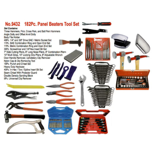 T&E Metric/SAE Panel Beaters Tool Set, 182 Piece (Tools Only)