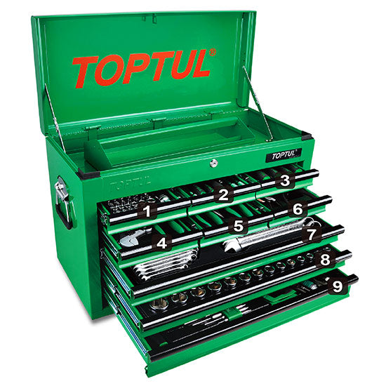 Toptul Professional Mechanical Tool Set 186 Piece C/w 9 Draw Tool Chest Toptul GCBZ186A