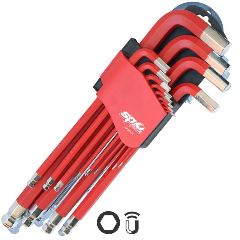SAE Jumbo Magnetic Ball End Hex Key Set (Chrome/Red), 13 Piece