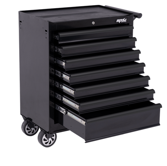 Custom Series Roller Cabinet w/ Mag Wheels, 7 Drawer (Black/Black)