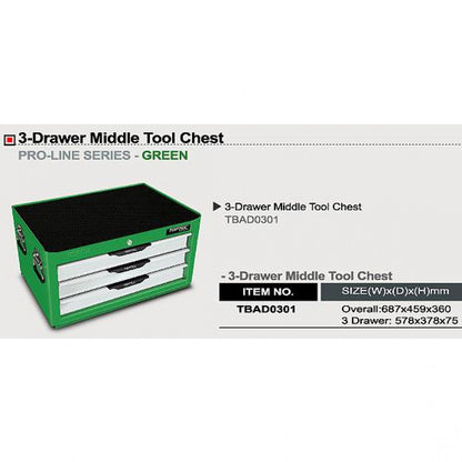Toptul Tool Chest 3 Drawer Green 687x459x360mm Toptul TBAD0301