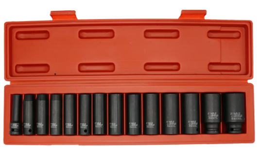 T&E 1/2" Dr. Metric Deep Impact Socket Set (6p), 14 Piece