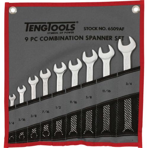 Teng 9pc Combination AF Spanner Set w/Wallet 1/4 - 3/4in