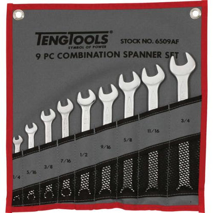 Teng 9pc Combination AF Spanner Set w/Wallet 1/4 - 3/4in