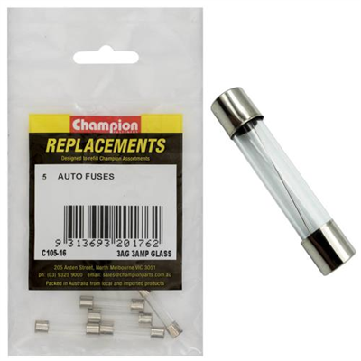 Champion 3Ag 3 Amp Glass Fuse -5pk