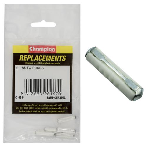 Champion 6Ac 8Amp Ceramic (Euro) Fuse -5pk