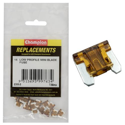 Champion 7.5Amp Low Profile Mini Blade Fuse (Brown) -15pk