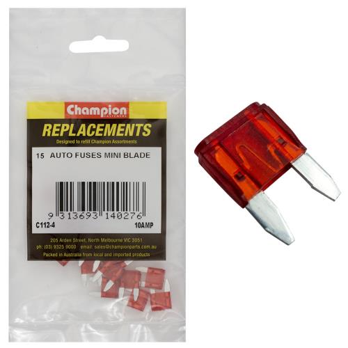 Champion 10Amp Mini Blade Fuse (Red) -15pk