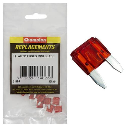 Champion 10Amp Mini Blade Fuse (Red) -15pk