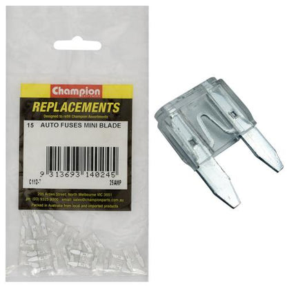 Champion 25Amp Mini Blade Fuse (Clear) -15pk