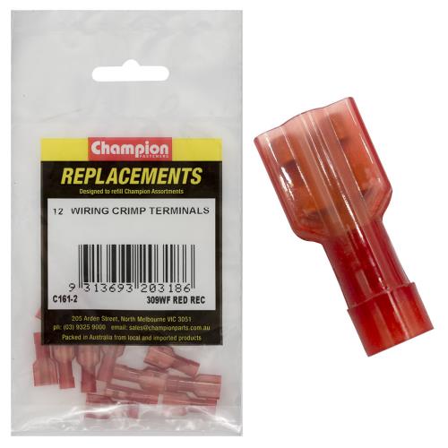 Champion Red Female insulated Push-On Spade Terminal -12pk