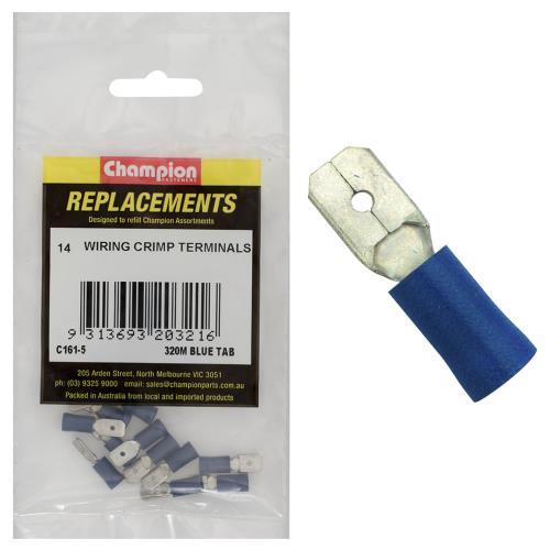 Champion Blue Male Push-On Spade Terminal -14pk