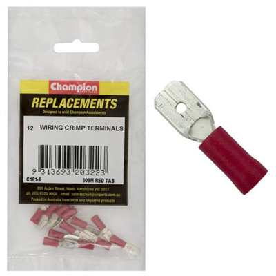 Champion Red Male Push-On Spade Terminal -12pk