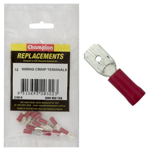 Champion Red Male Push-On Spade Terminal -12pk