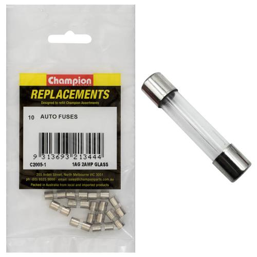 Champion 1Ag 2Amp Glass Fuse -10pk