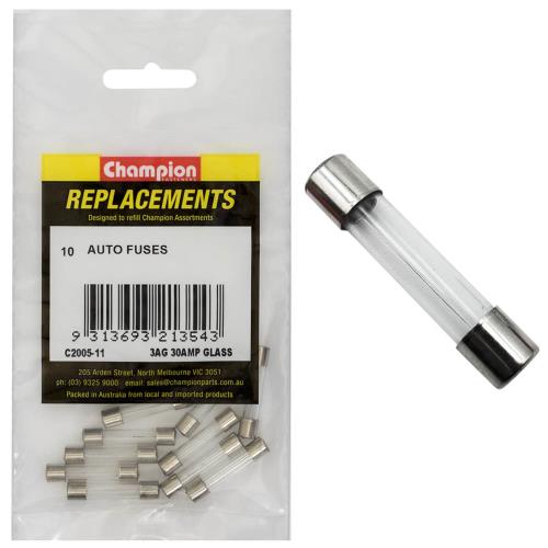Champion 3Ag 30Amp Glass Fuse -10pk