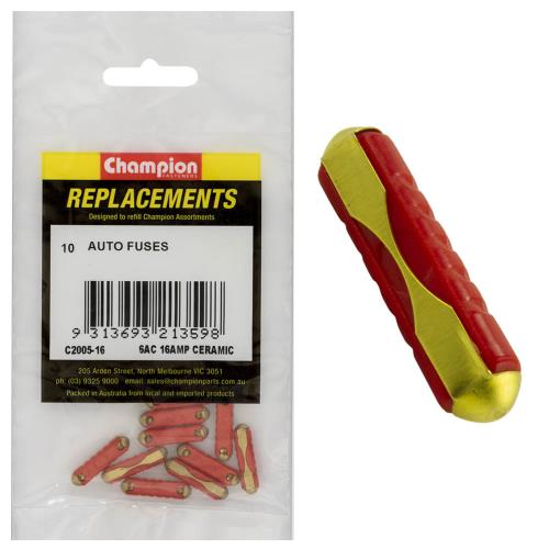 Champion 6Ac 16Amp Ceramic (Euro) Fuse -10pk