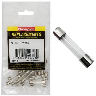 Champion 3Ag 15Amp Glass Fuse -20pk