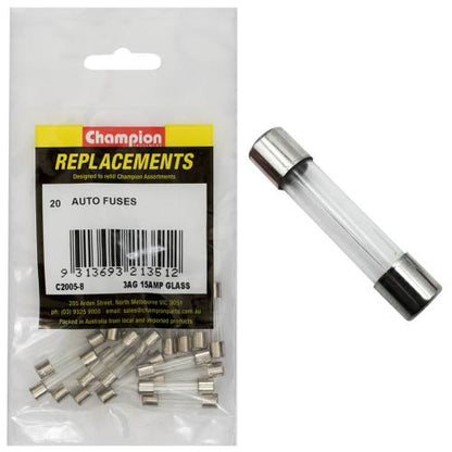 Champion 3Ag 15Amp Glass Fuse -20pk