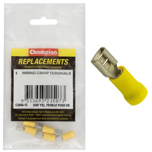 Champion Crimp Terminals Blade Female Yellow 6.3mm - 5pk