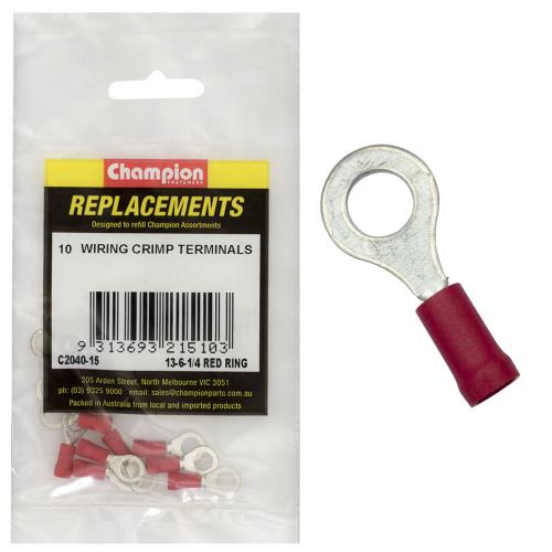 Champion Crimp Terminals Ring Red 6mm - 10pk