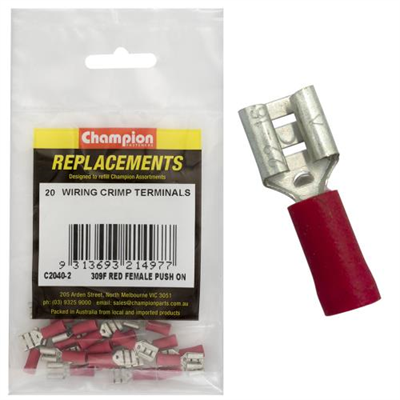 Champion Crimp Terminals Blade Female Red 6.3mm - 20pk