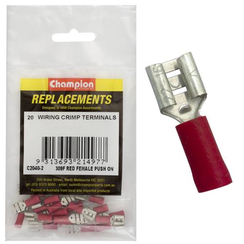 Champion Crimp Terminals Blade Female Red 6.3mm - 20pk