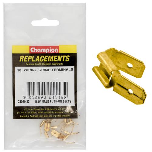 Champion Crimp Terminals Male Push On 2 Way Connector - 10pk