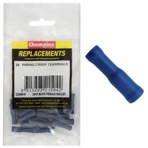 Champion Crimp Terminals Bullet Female Blue 4mm - 25pk