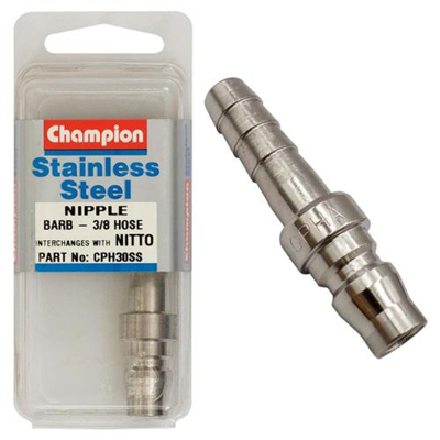 Champion 3/8in Hose Barb Nipple Nitto Interchange  -304/A2