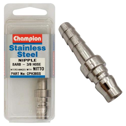 Champion 3/8in Hose Barb Nipple Nitto Interchange  -304/A2