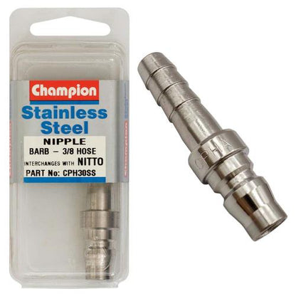 Champion 3/8in Hose Barb Nipple Nitto Interchange  -304/A2