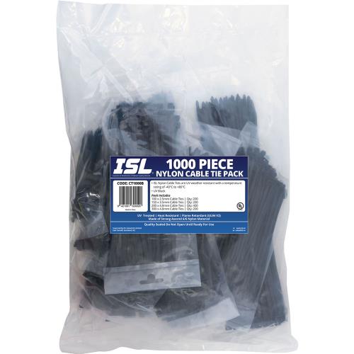 ISL 1000pc Cable Tie Assorted Pack - UV Black